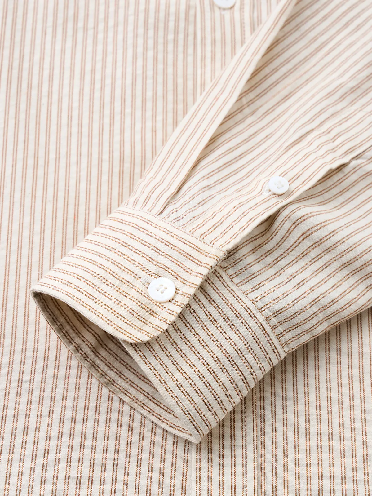 Casual Khaki Striped Double-Pocket Cotton Shirt sold by Karaku product image thumbnail 5