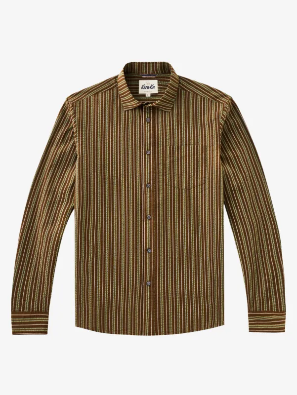 Brown Broad Stripe Cotton Seersucker Shirt sold by Karaku