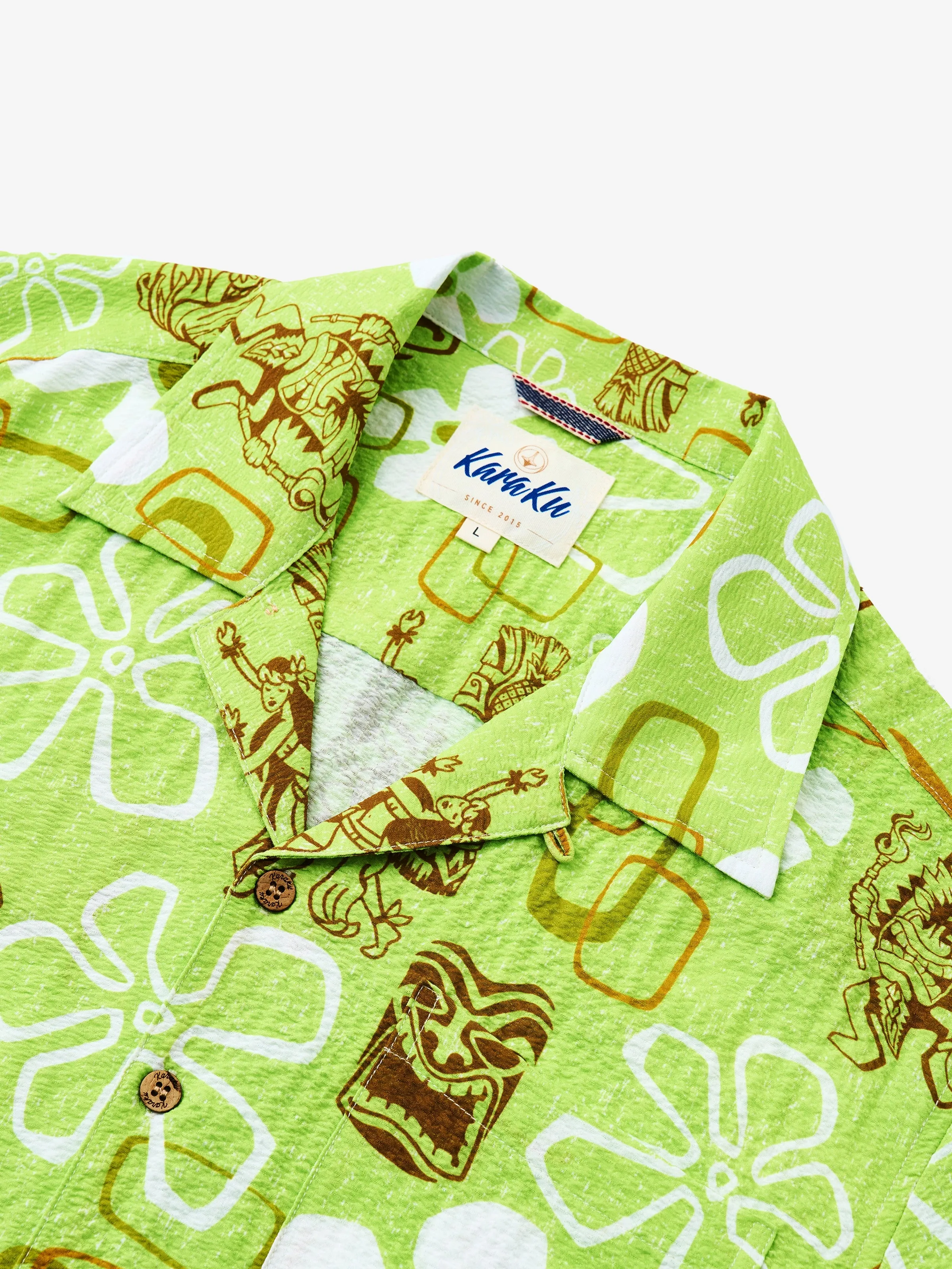 Hula Girl & Tiki Seersucker Camp Shirt sold by Karaku product image thumbnail 2
