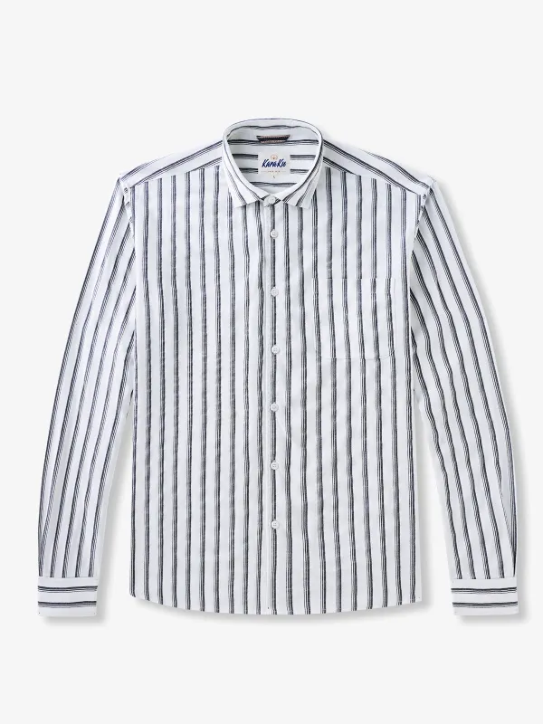 Classic Striped Elegance Long-Sleeve Linen Shirt sold by Karaku