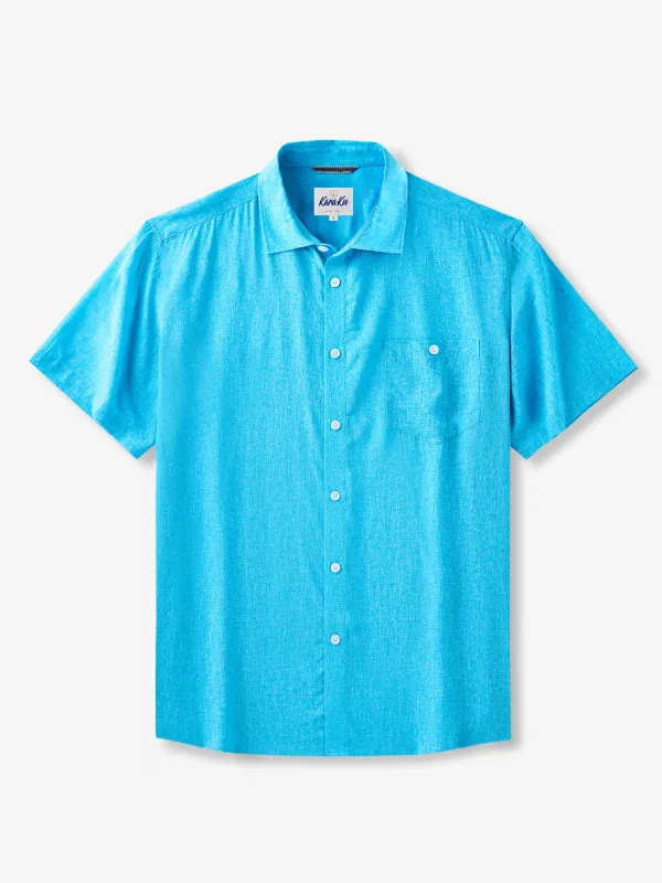 Refined Blue Two-Piece Stand Collar Linen Shirt sold by Karaku