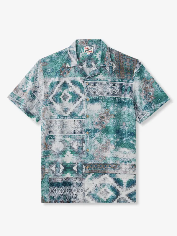 Aztec Geometry Seersucker Camp Shirt sold by Karaku