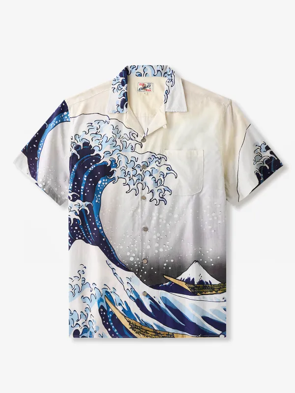 The Great Wave Off Kanagawa Cotton Camp Shirt sold by Karaku