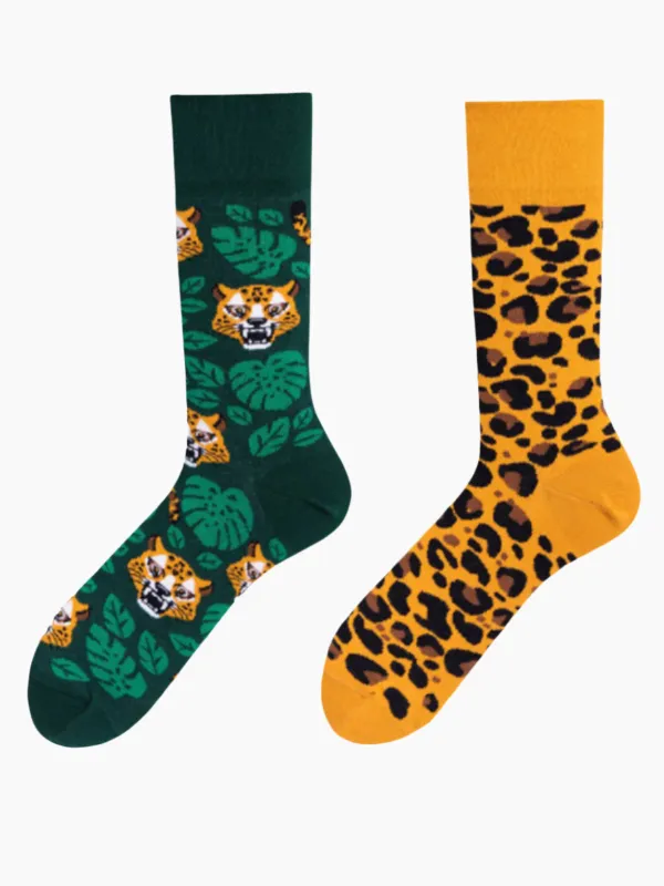 Wild Leopard Meets Monstera Socks sold by Karaku