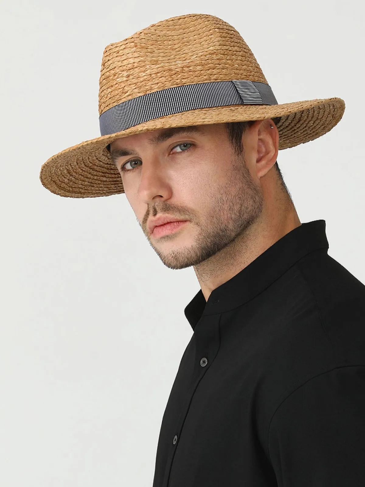 Handmade Curled Brim Jazz Straw Hat sold by Karaku product image thumbnail 2