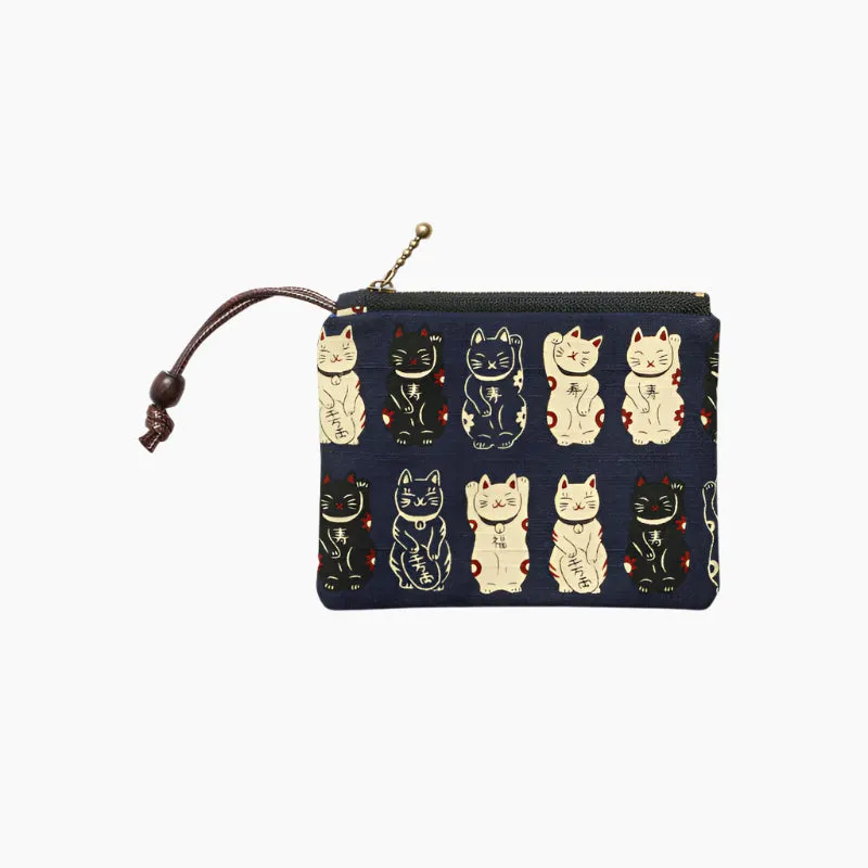 Lucky Cat Series Cotton Zippered Coin Purse sold by Karaku