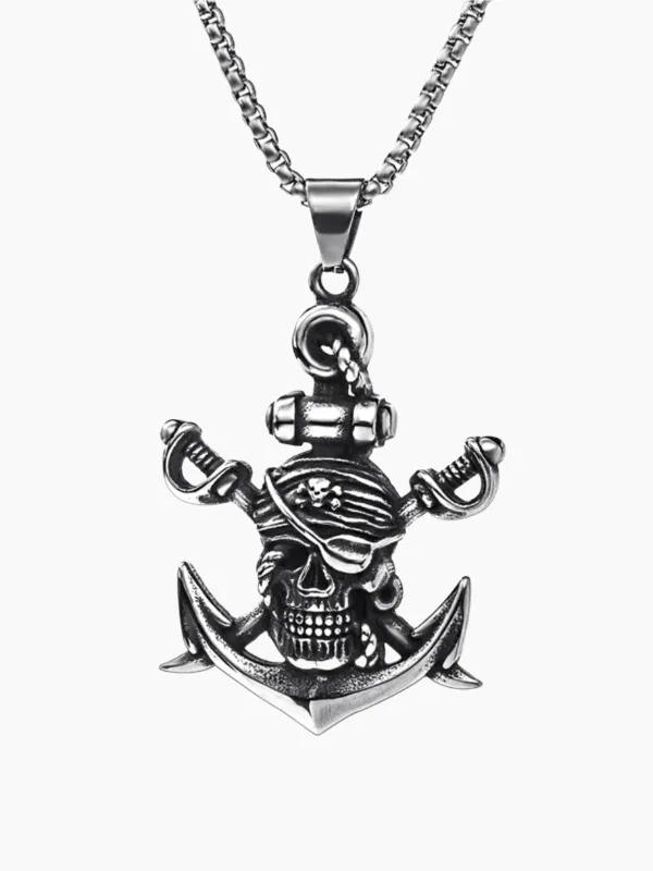 Jolly Roger Skeleton Pirate Titanium Necklace sold by Karaku