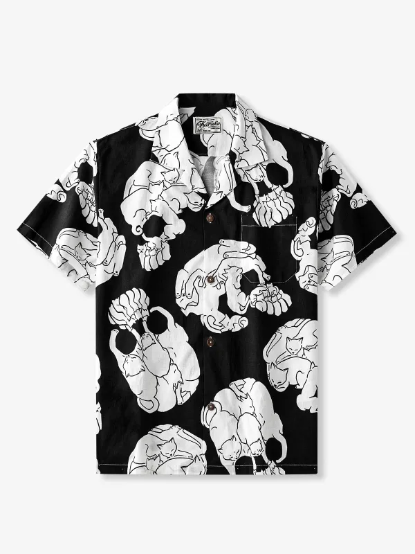 Cat & Skull Cotton Camp Shirt sold by Karaku