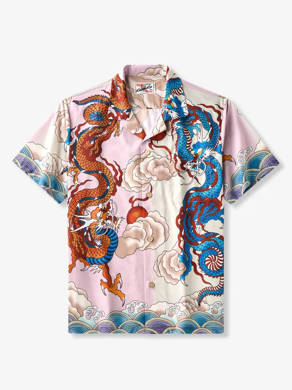 Two Dragons Playing With Pearls Cotton Camp Shirt sold by Karaku