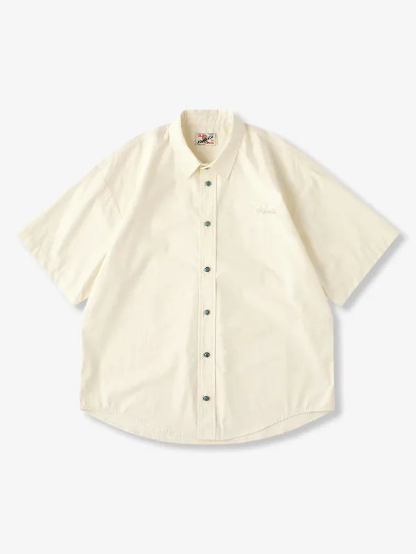 “KaraKu” Logo Embroidered Short-Sleeve Shirt with Turquoise-Style Buttons sold by Karaku