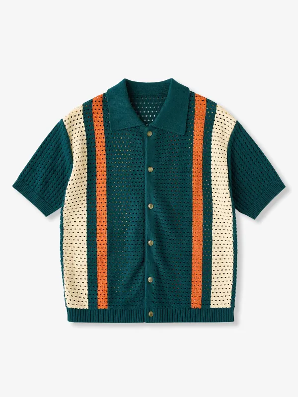 Color Scheme Striped Openwork Lace Knit Shirt sold by Karaku