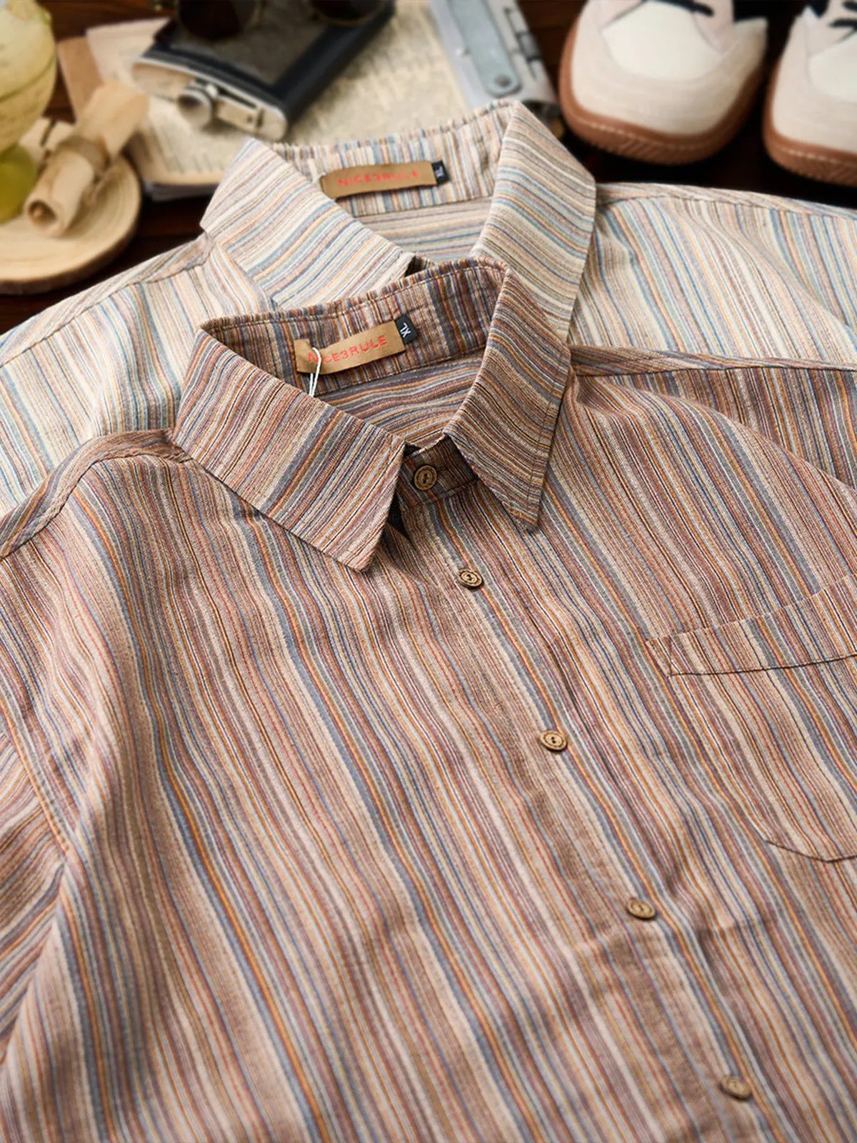 Jacquard Multi-Stripe Short Sleeve Shirt sold by Karaku product image thumbnail 5