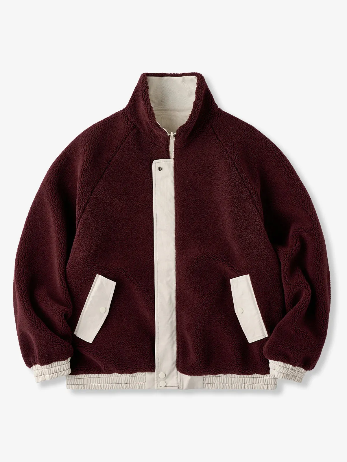Reversible Solid & Polar Fleece Stand Collar Raglan Jacket sold by Karaku product image thumbnail 4