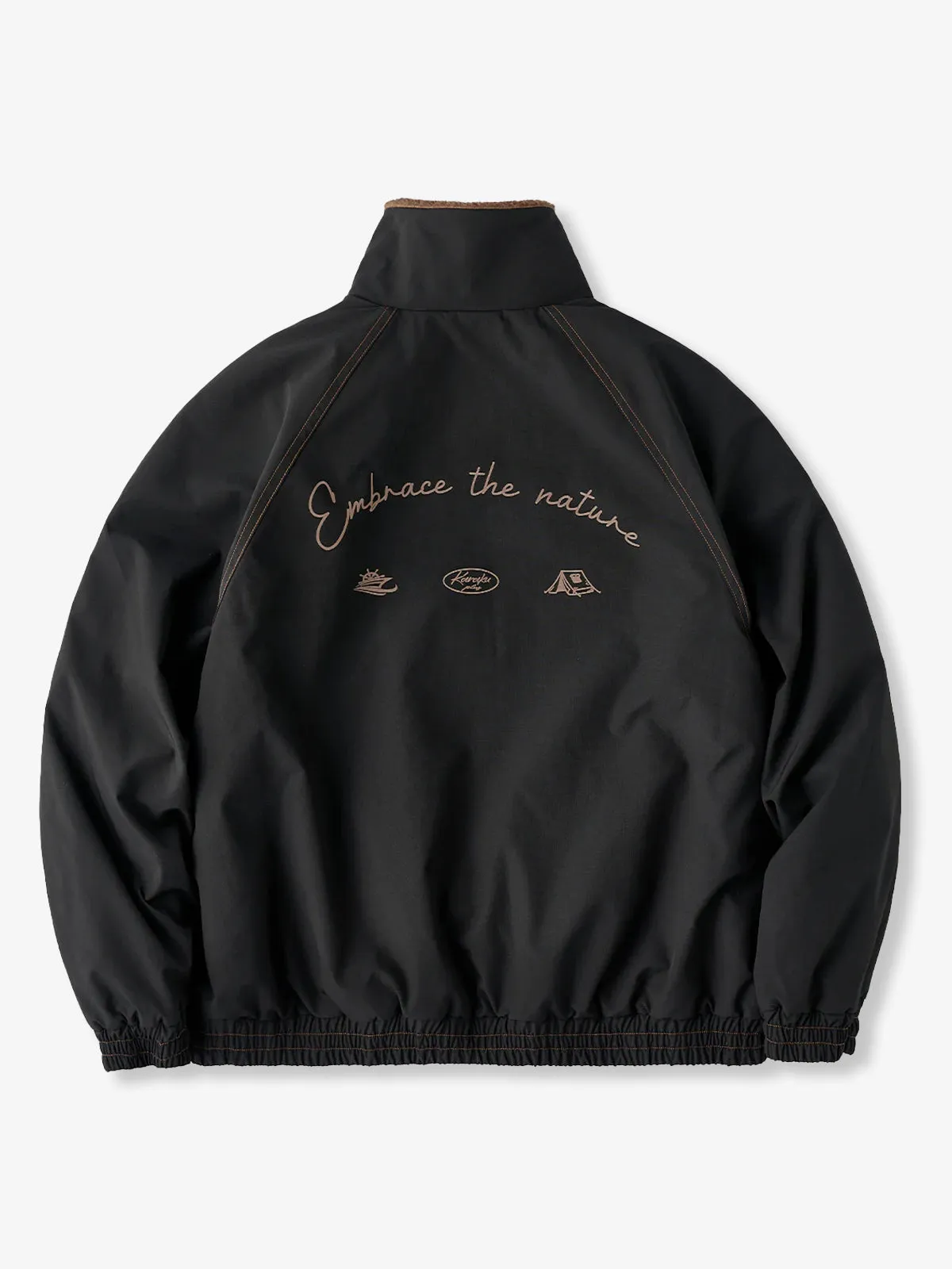 Reversible Solid & Polar Fleece Stand Collar Raglan Jacket sold by Karaku product image thumbnail 5