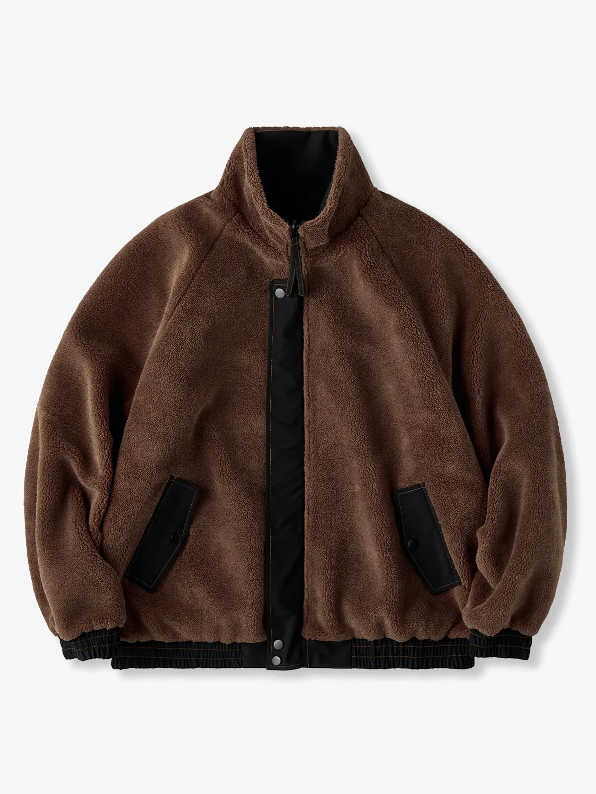 Reversible Solid & Polar Fleece Stand Collar Raglan Jacket sold by Karaku product image thumbnail 2