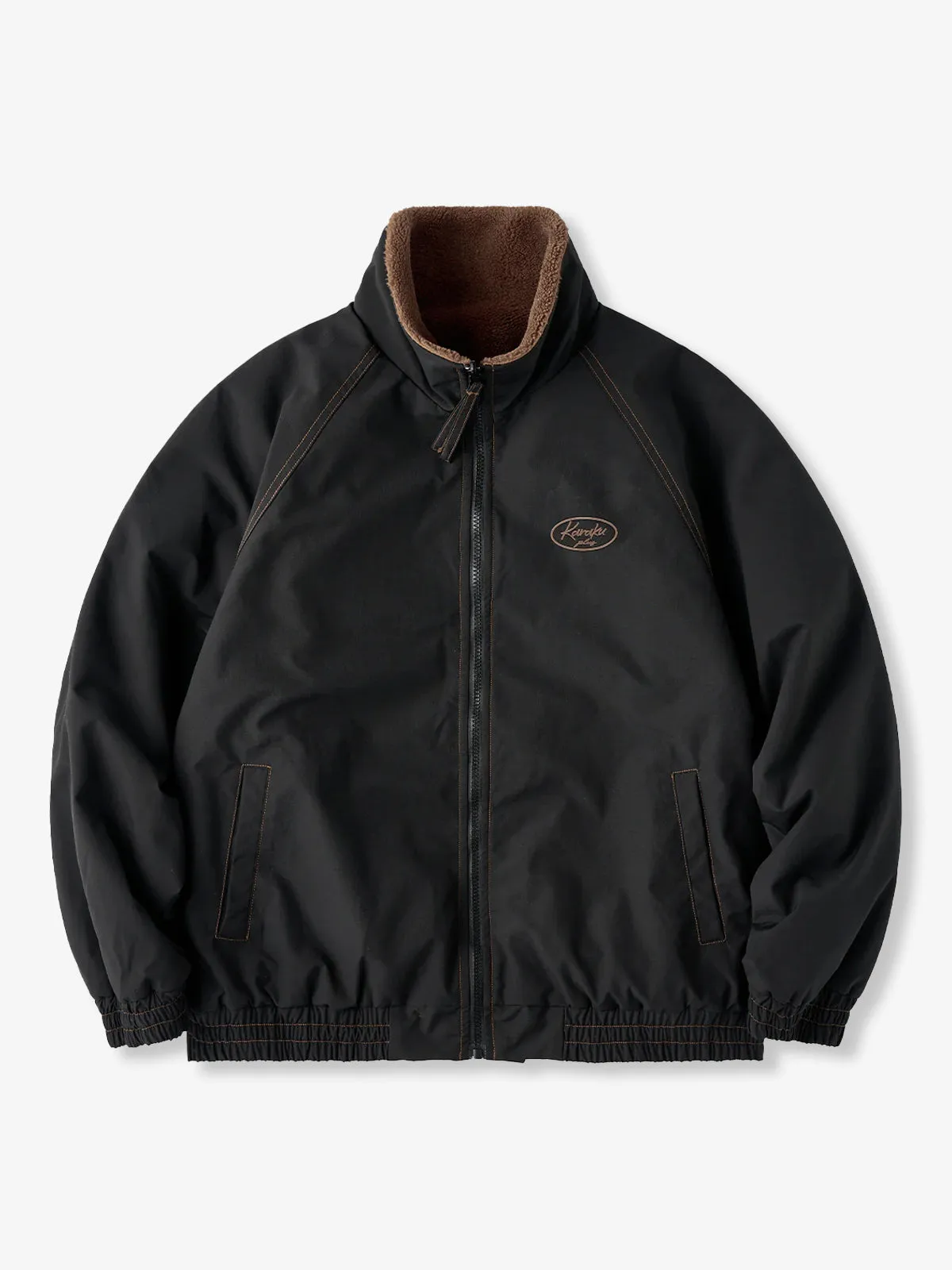 Reversible Solid & Polar Fleece Stand Collar Raglan Jacket sold by Karaku