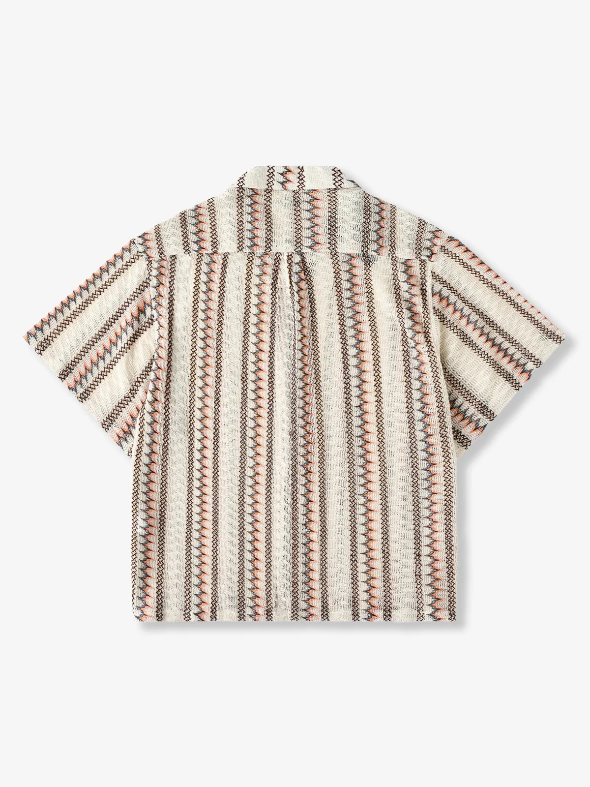 Ethnic-Style Openwork Knit Stripe Open-Collar Shirt sold by Karaku product image thumbnail 2