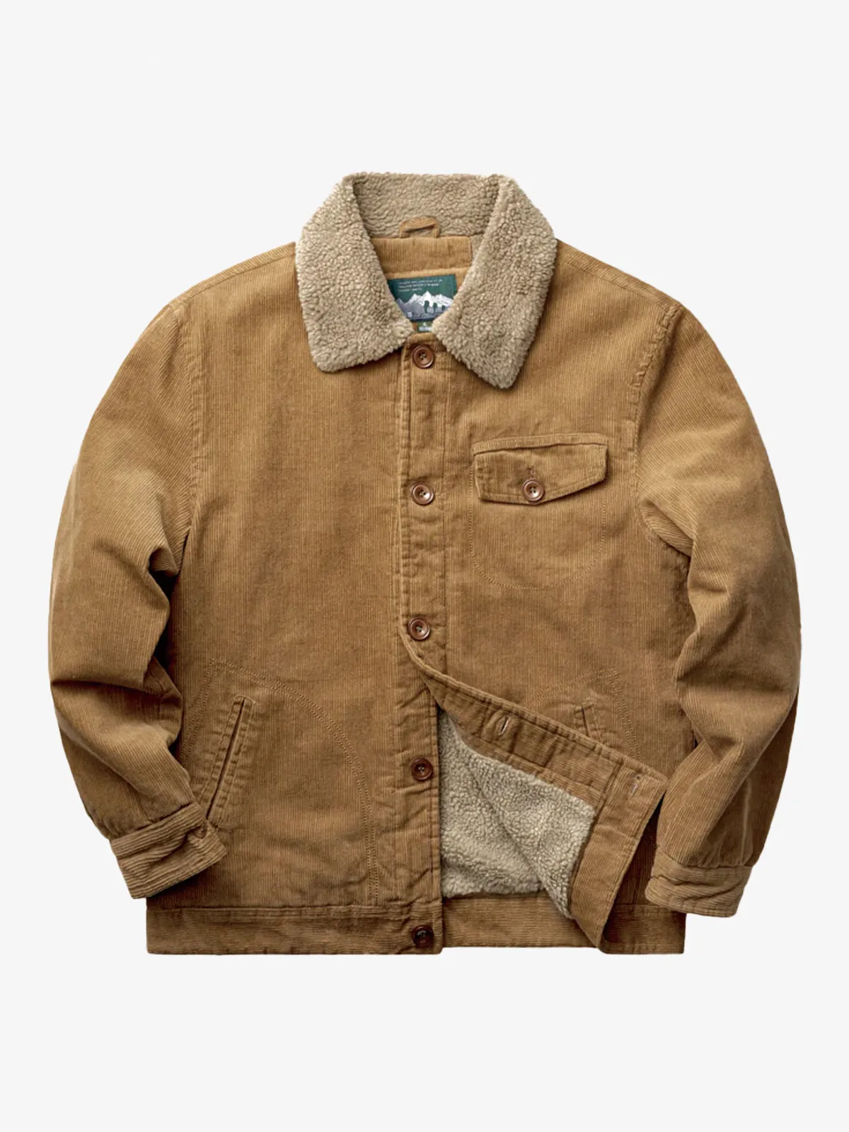 Military-Inspired Fur-Lined & Corduroy Flight Jacket sold by Karaku