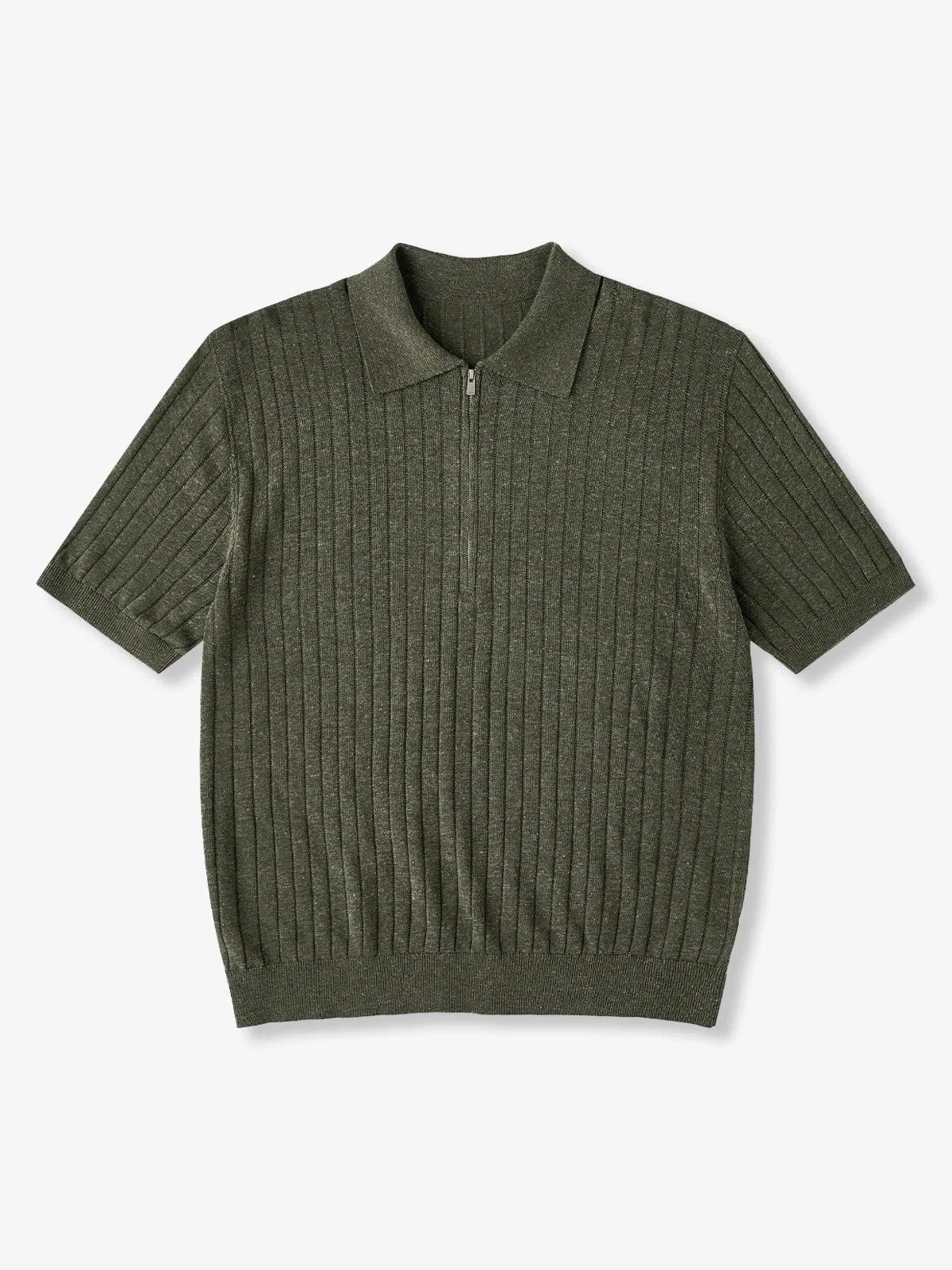 Clean Fit Variation Linen-Blend Knit Half-Zip Polo Shirt sold by Karaku product image thumbnail 3