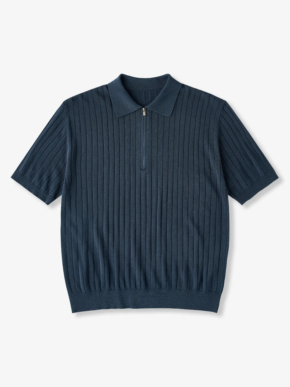 Clean Fit Variation Linen-Blend Knit Half-Zip Polo Shirt sold by Karaku product image thumbnail 2
