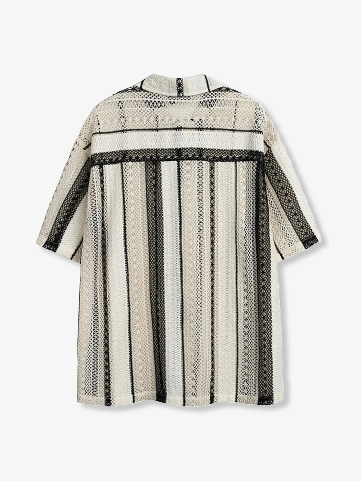 Knit Stripe Pattern Openwork Cotton Shirt sold by Karaku product image thumbnail 2