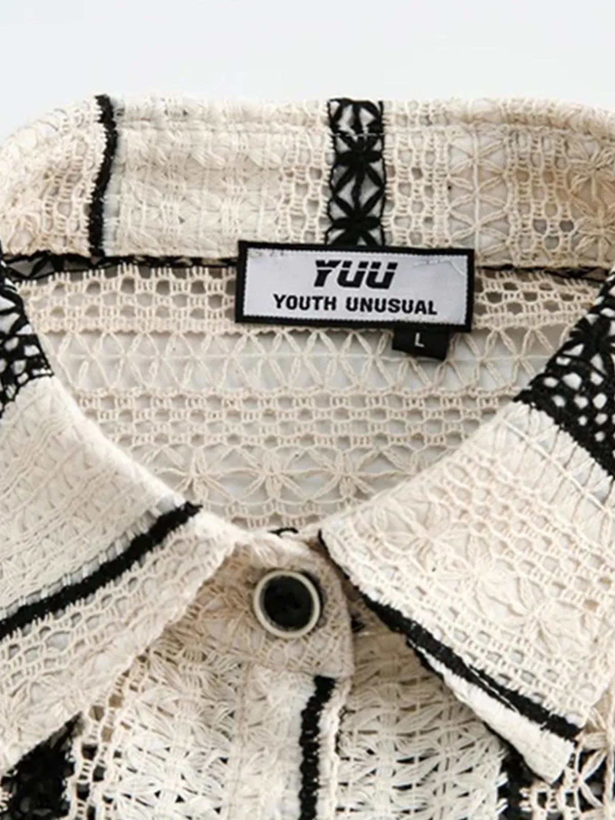 Knit Stripe Pattern Openwork Cotton Shirt sold by Karaku product image thumbnail 3