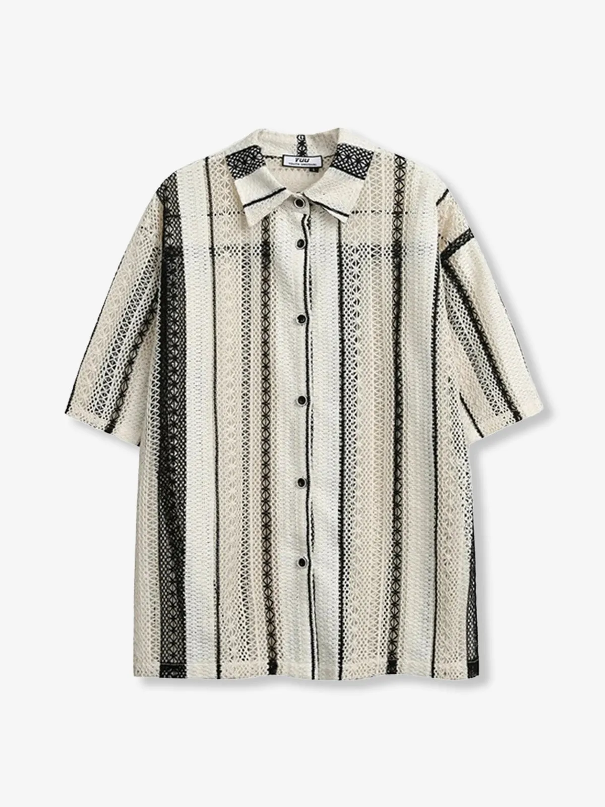 Knit Stripe Pattern Openwork Cotton Shirt sold by Karaku