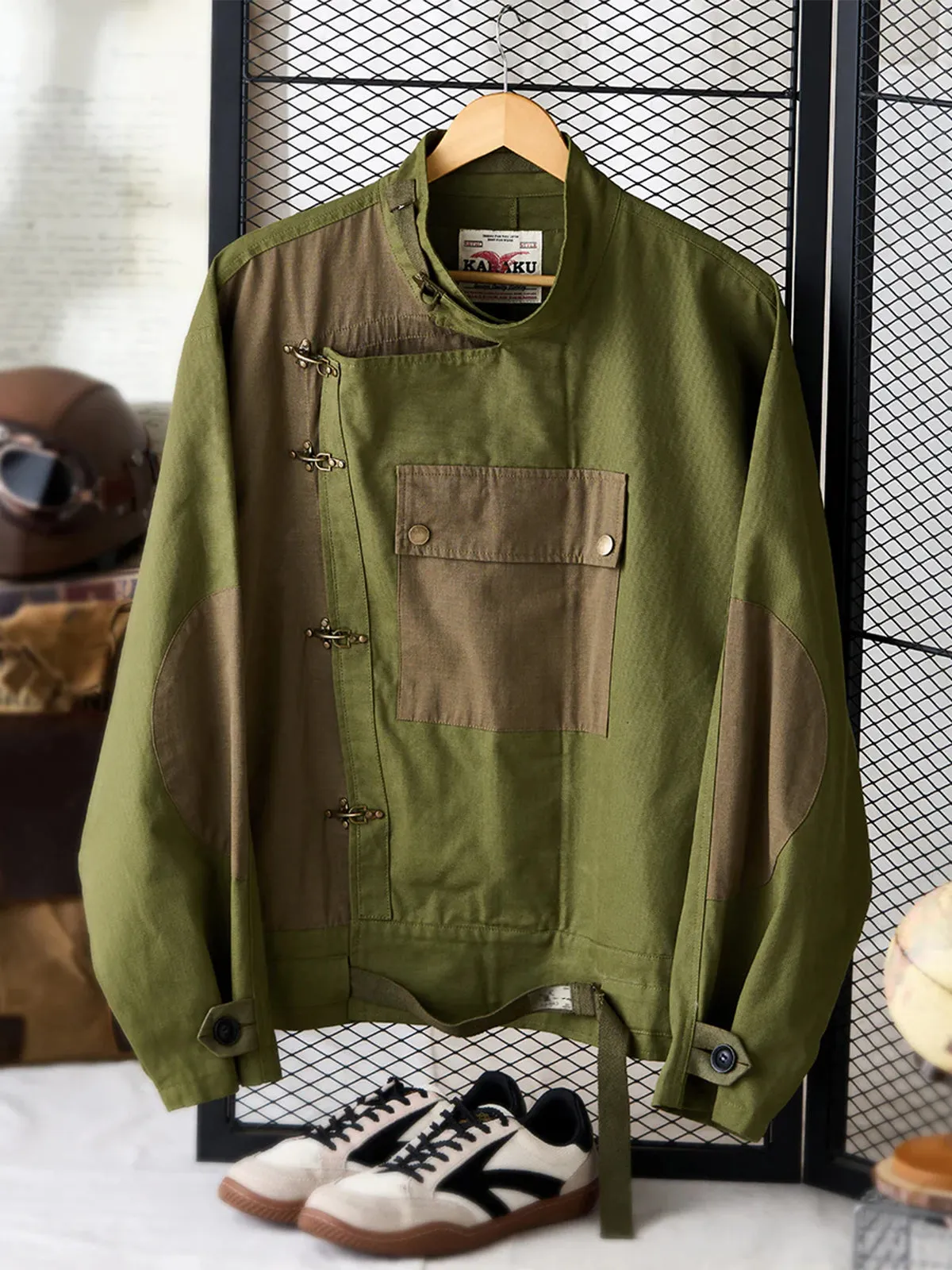 Cotton Piqué Panel Swedish Military Motorcycle Jacket with Hook Buttons sold by Karaku product image thumbnail 3
