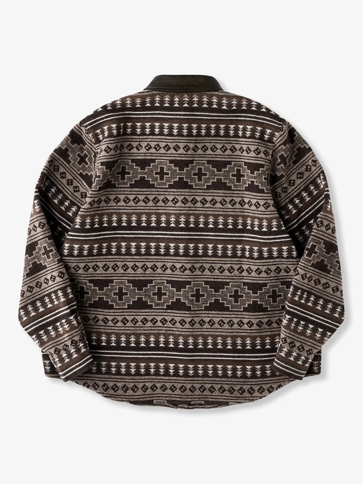 Ethnic-Inspired Wool-Blend Tweed Shirt with Leather Collar & Pocket Accents sold by Karaku product image thumbnail 2