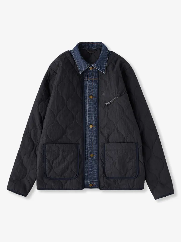 Denim Panel Faux-Layered Gourd Quilted Padded Jacket sold by Karaku