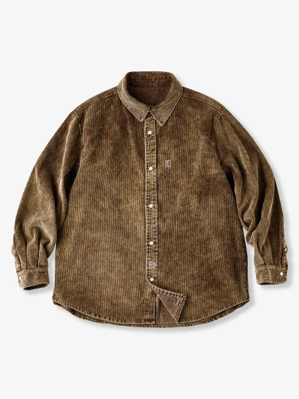 Washed Corduroy Long Sleeve Shirt with One-Point Embroidery sold by Karaku