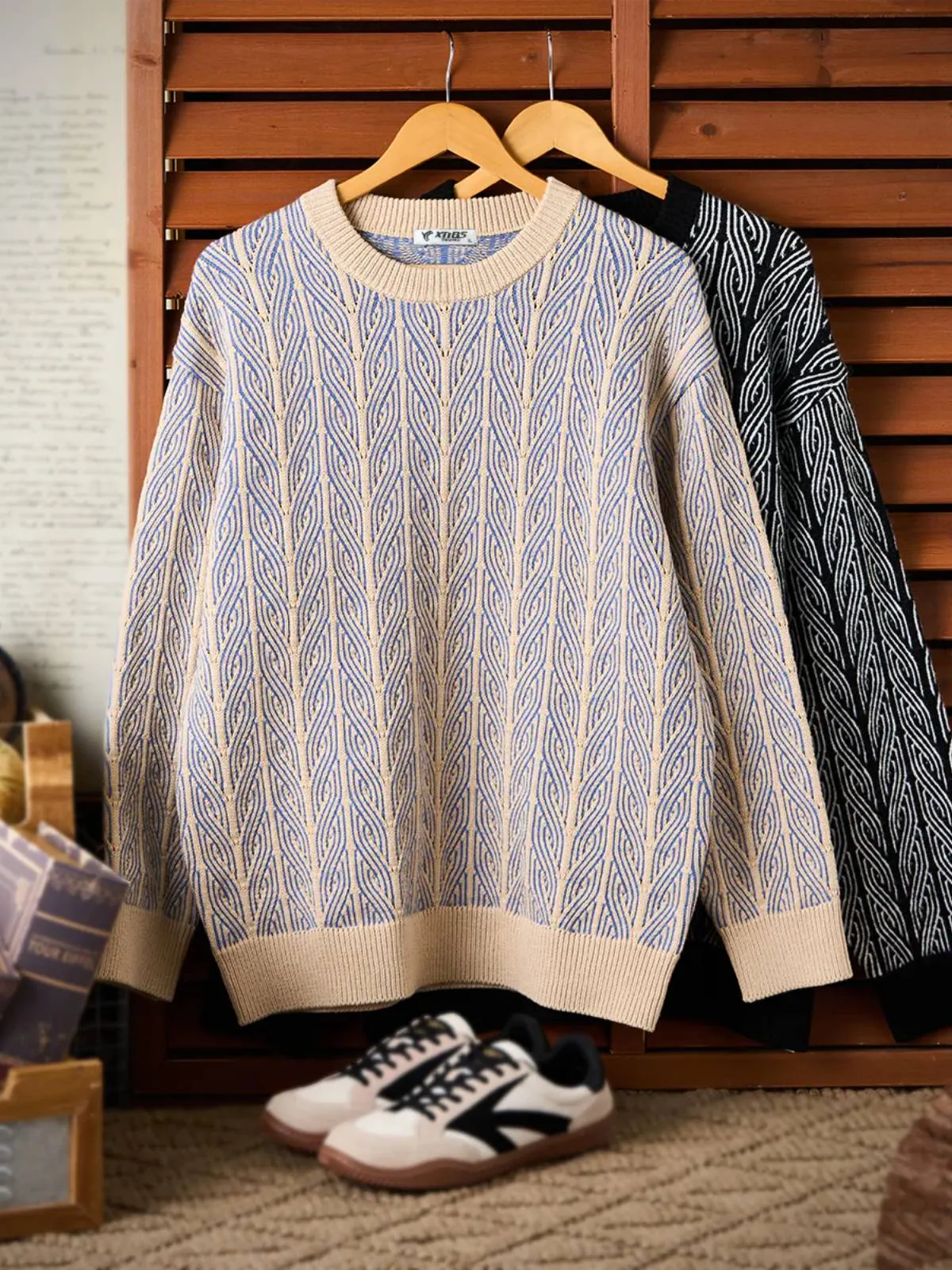 Cable Knit Jacquard Crew Neck Sweater sold by Karaku product image thumbnail 4