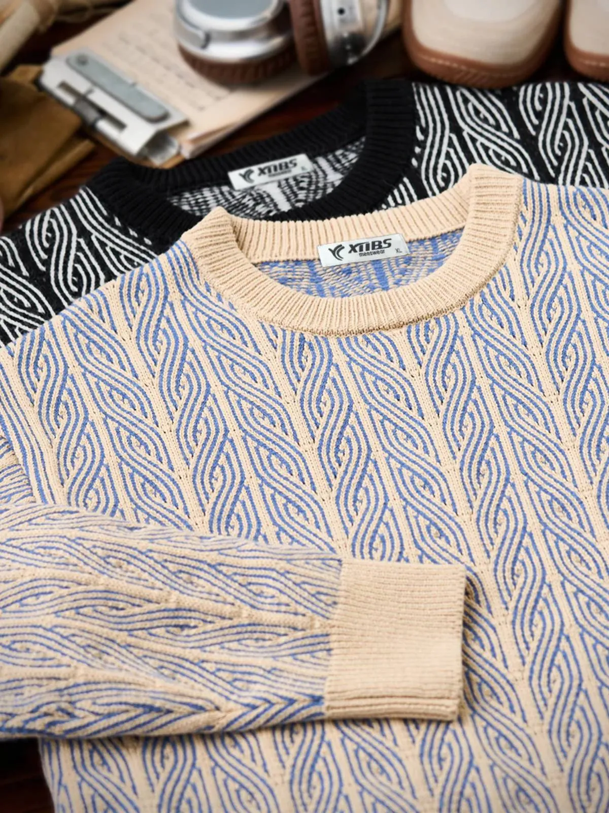 Cable Knit Jacquard Crew Neck Sweater sold by Karaku product image thumbnail 5