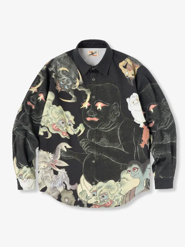 Edo Period "Yokai Encyclopedia" Ukiyo-e Style Long Sleeve Cotton Shirt sold by Karaku
