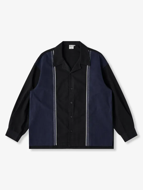 Decorative Stitch Two-Tone Color Block Open-Collar Long-Sleeve Shirt sold by Karaku