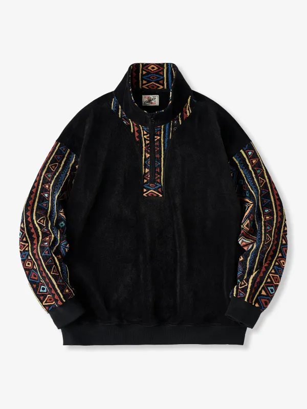 [Pre-Order] Ethnic Jacquard Combination Half-Zip Polar Fleece Sweatshirt sold by Karaku
