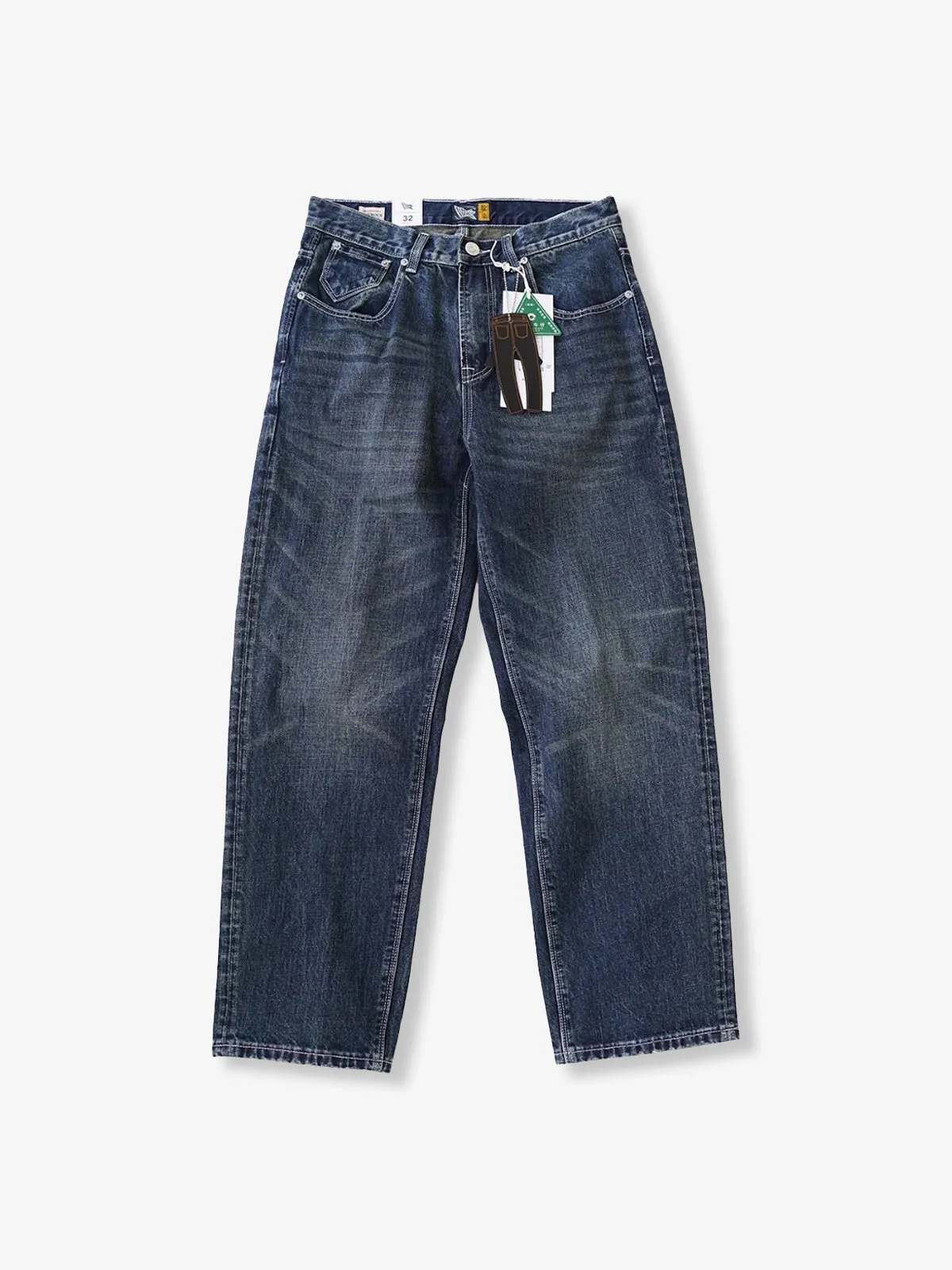 Whisker-Processed Straight Denim Pants with Coin Pocket sold by Karaku