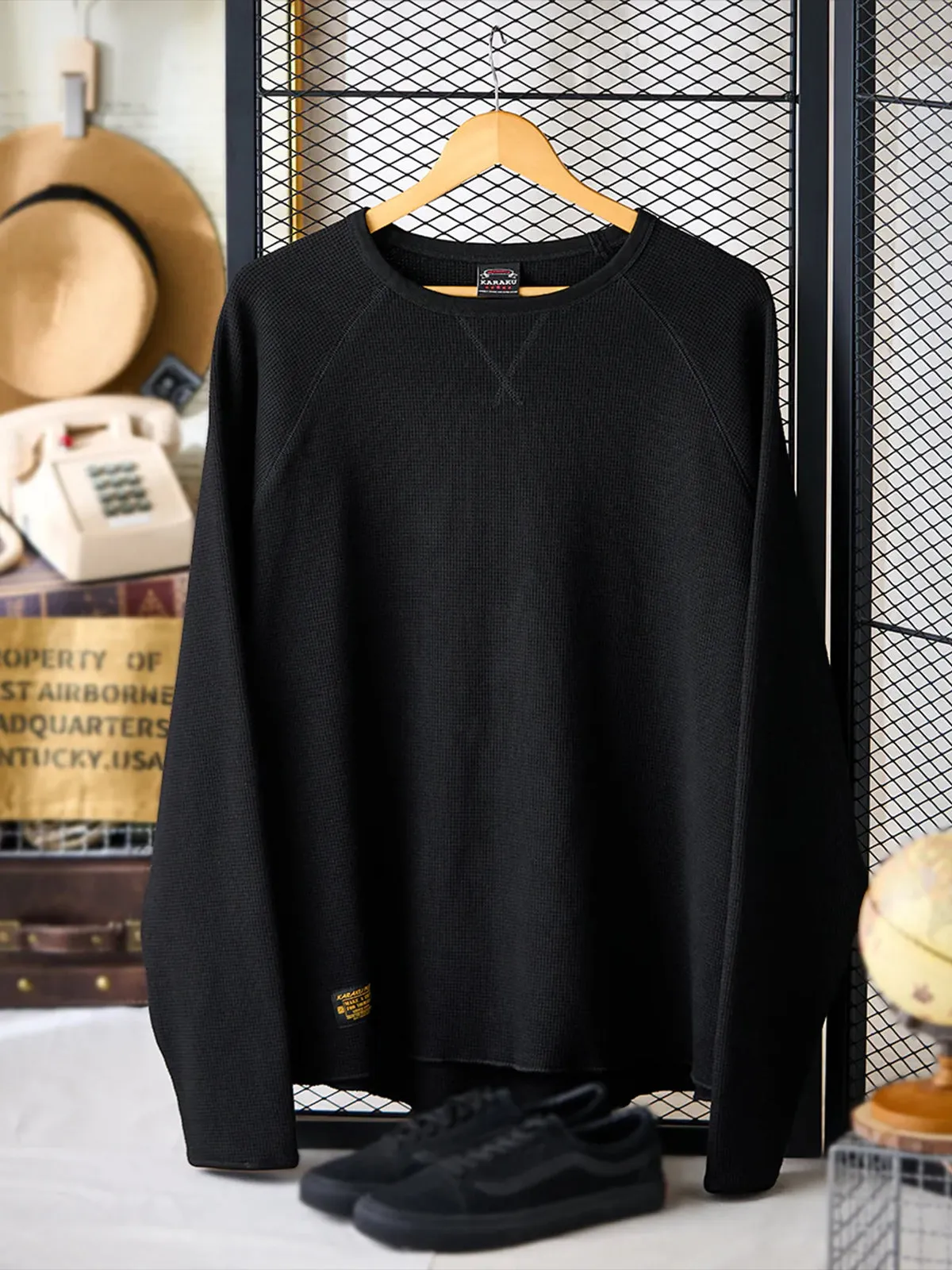 Waffle Raglan Sleeve Long T-Shirt with V-Gusset sold by Karaku product image thumbnail 3