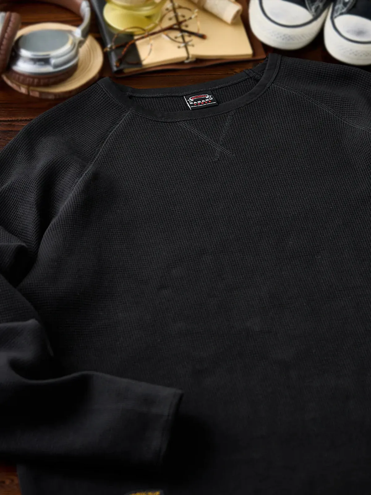 Waffle Raglan Sleeve Long T-Shirt with V-Gusset sold by Karaku product image thumbnail 5