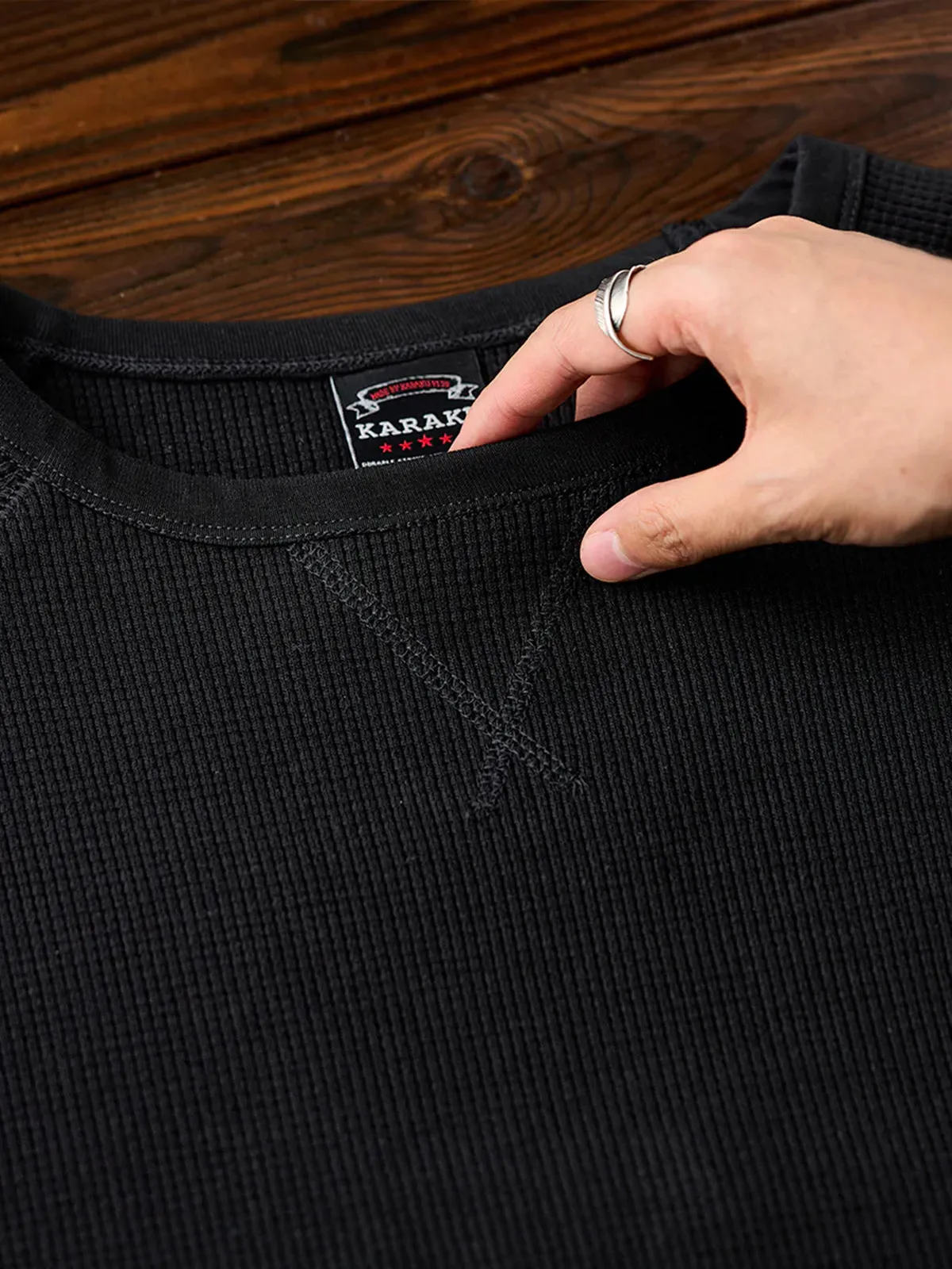 Waffle Raglan Sleeve Long T-Shirt with V-Gusset sold by Karaku product image thumbnail 4