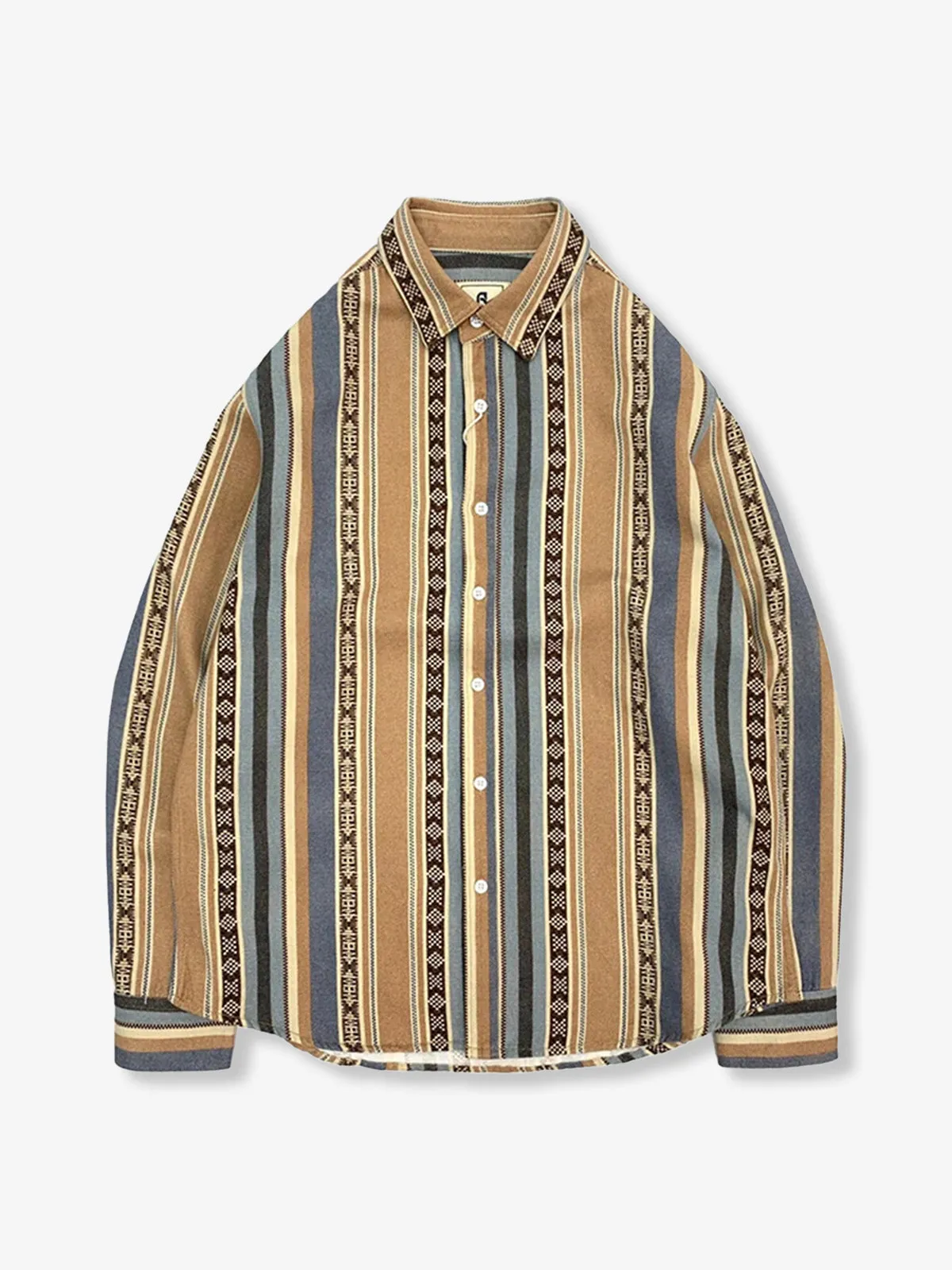 Ethnic-Style Multi-Stripe Long-Sleeve Shirt sold by Karaku product image thumbnail 2