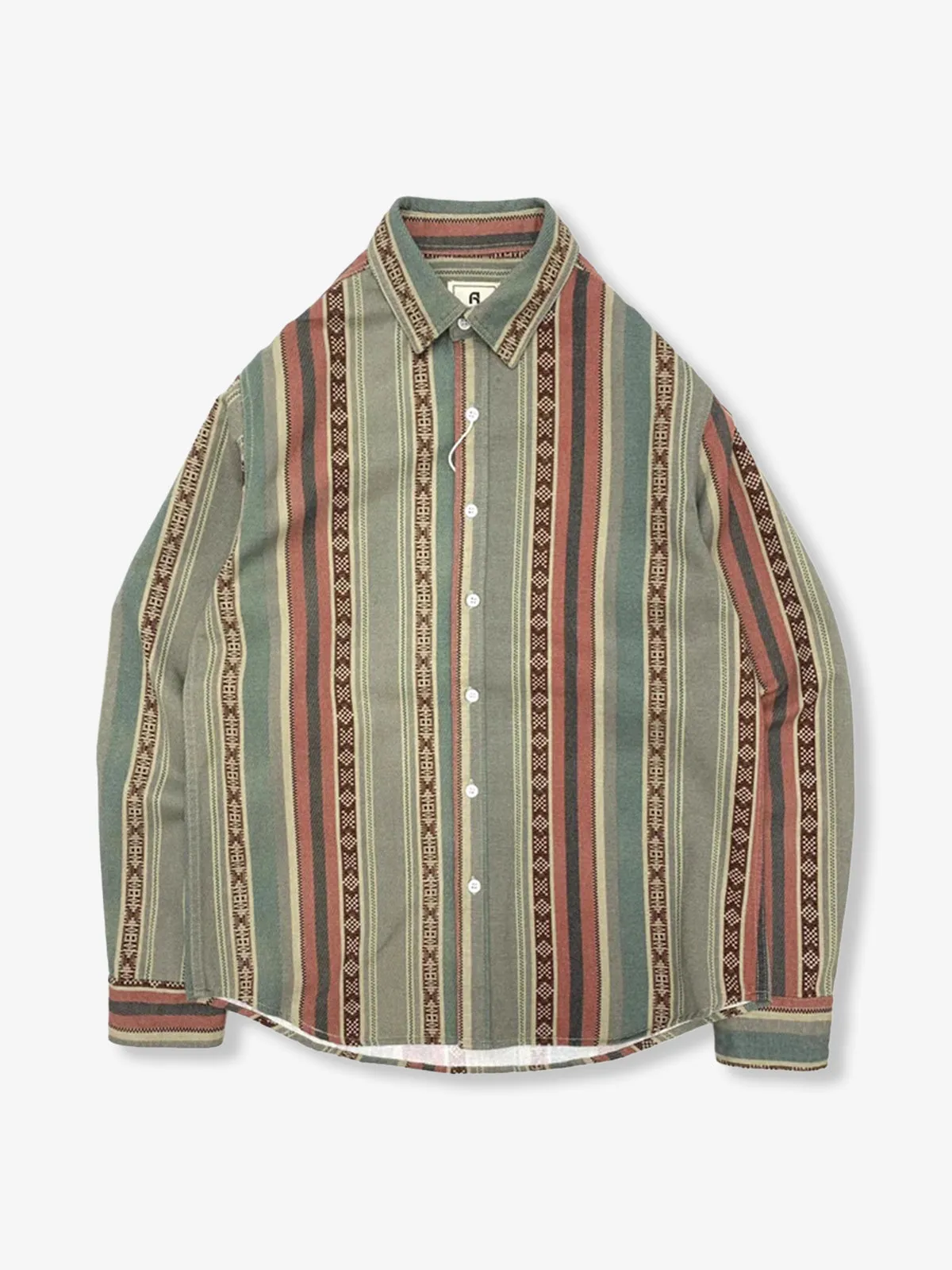 Ethnic-Style Multi-Stripe Long-Sleeve Shirt sold by Karaku