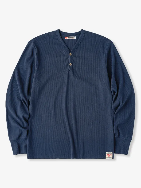 250g Heavyweight Henley Neck Solid Long Sleeve T-Shirt sold by Karaku