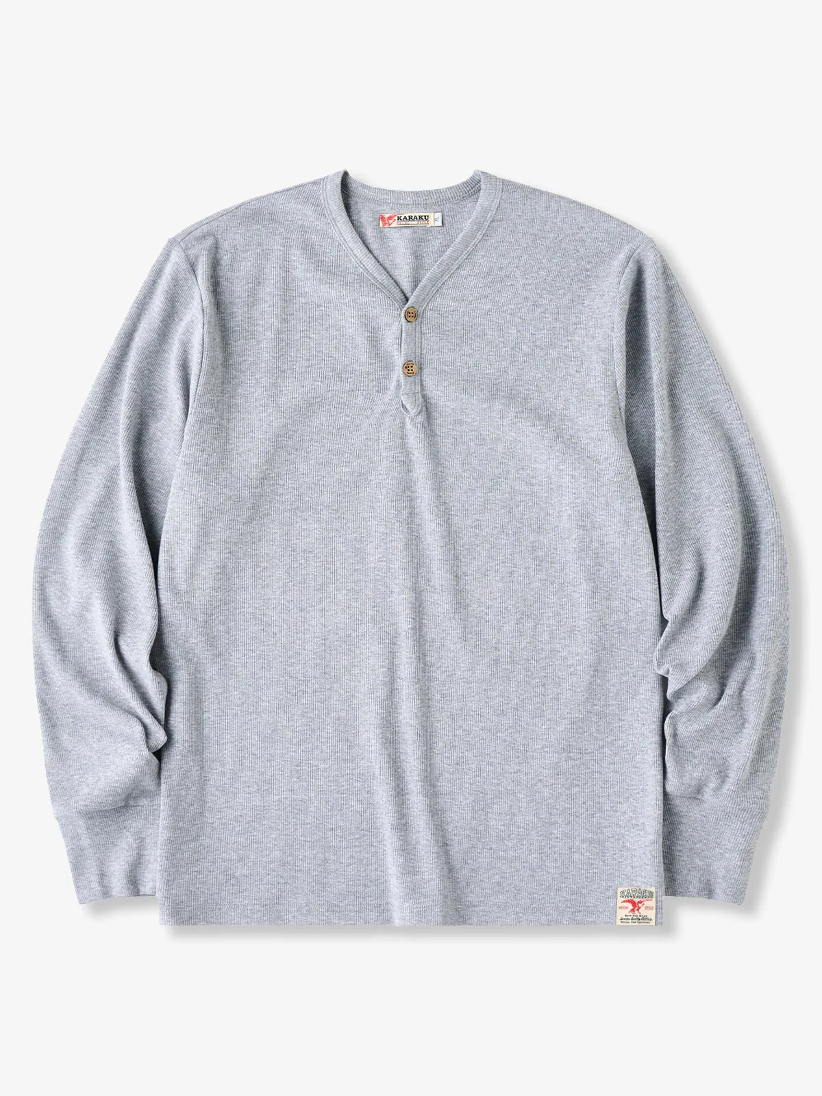 250g Heavyweight Henley Neck Solid Long Sleeve T-Shirt sold by Karaku product image thumbnail 2