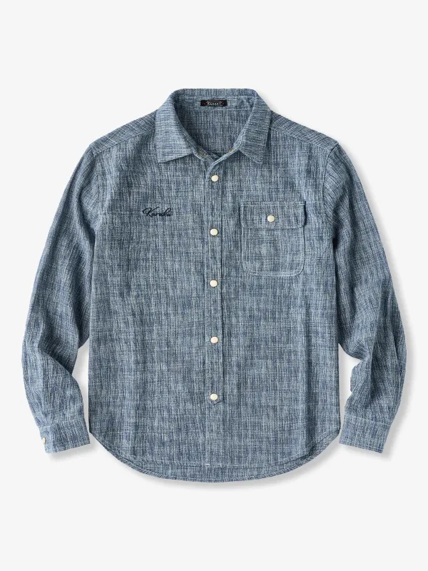 [Pre-Order] Custom Pearl-Style Buttons Yarn-Dyed Work Shirt with “Karaku” Embroidery sold by Karaku