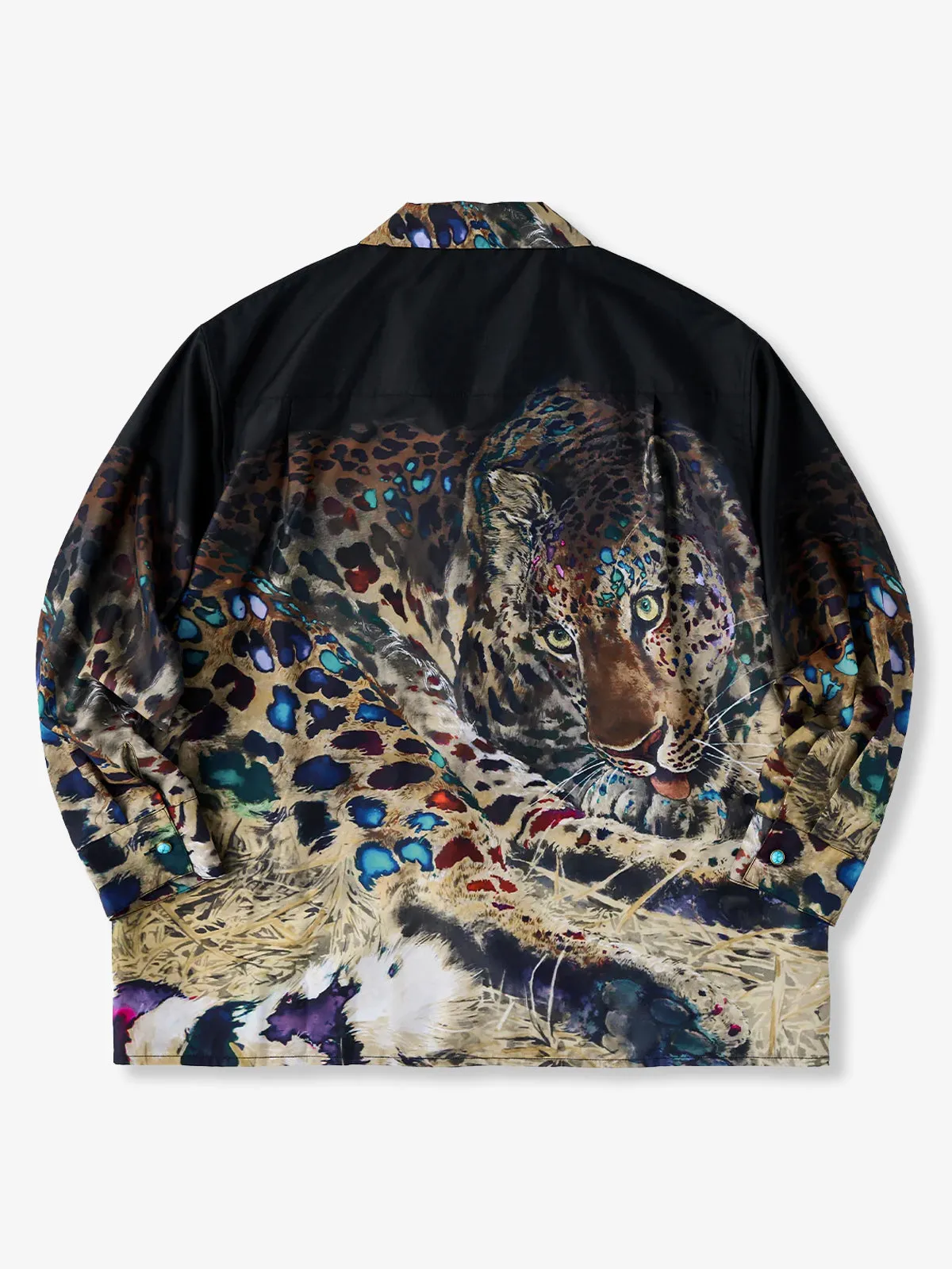 Karaku × Satoshi Kawamata "Dream Leopard" Turquoise-Button Open Collar Long Sleeve Shirt sold by Karaku product image thumbnail 2