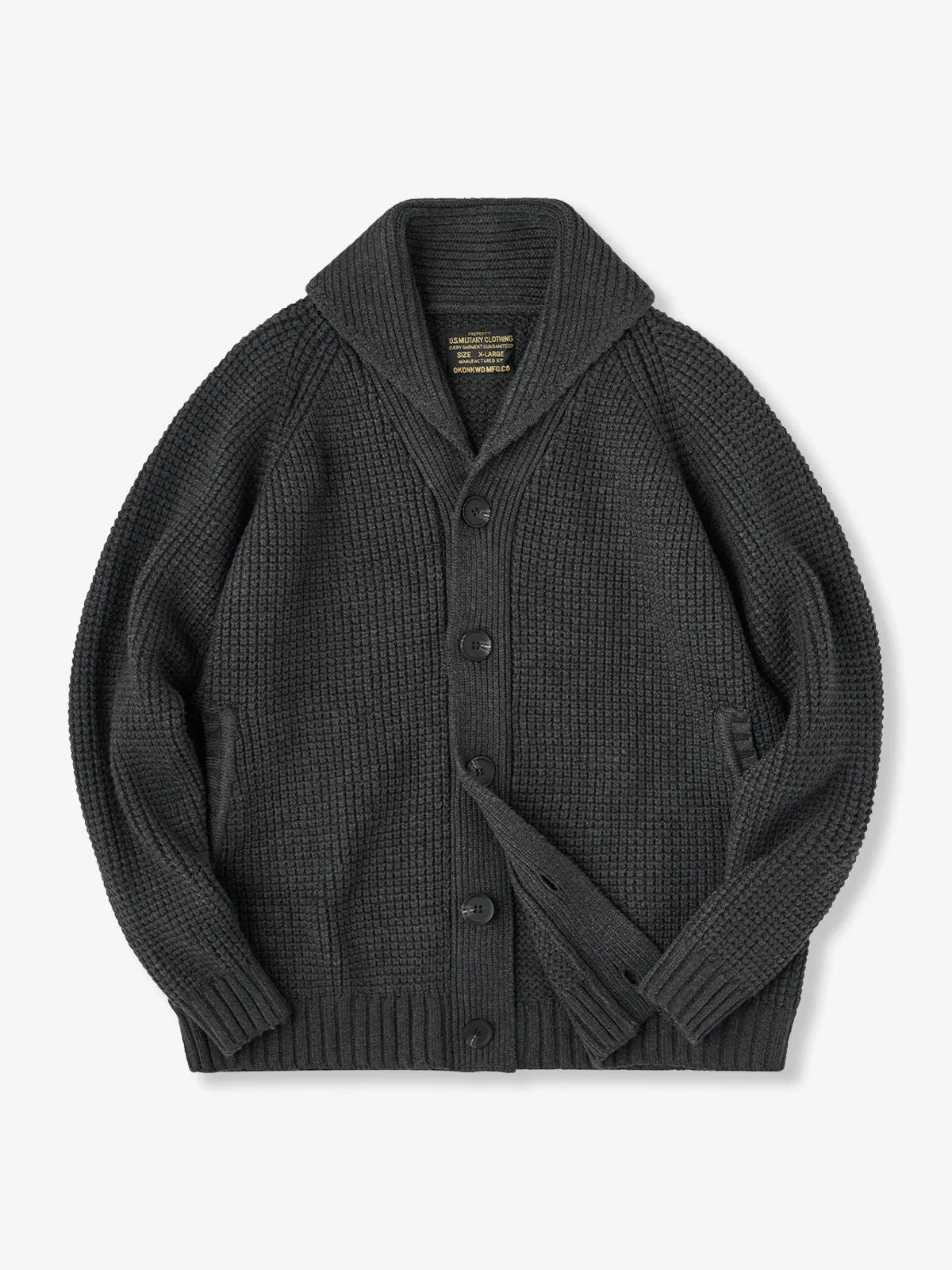 Wool-Blend Shawl Collar Waffle Knit Cardigan sold by Karaku product image thumbnail 3