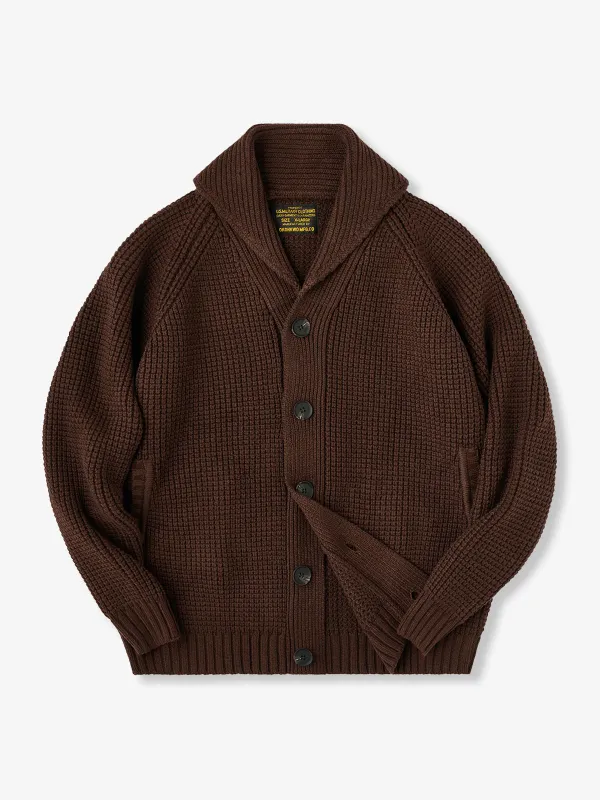 Wool-Blend Shawl Collar Waffle Knit Cardigan sold by Karaku