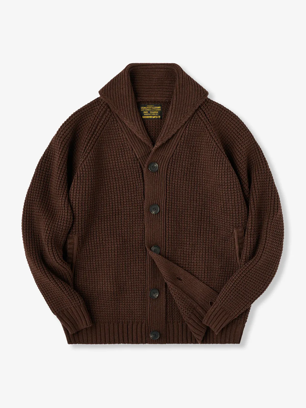 Wool-Blend Shawl Collar Waffle Knit Cardigan sold by Karaku