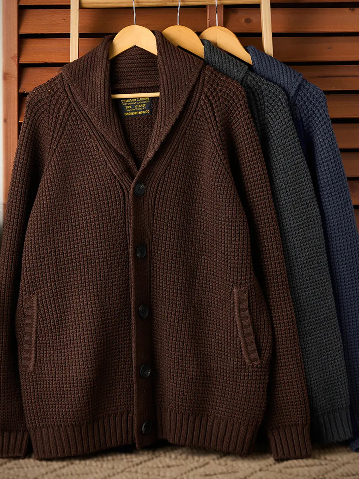 Wool-Blend Shawl Collar Waffle Knit Cardigan sold by Karaku product image thumbnail 5